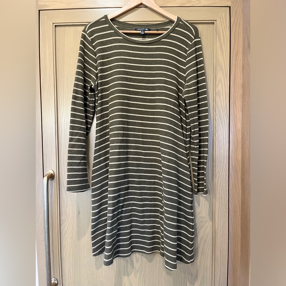 Toad & Co Long Sleeve Waffle Knit Striped Organic Cotton Midi Dress